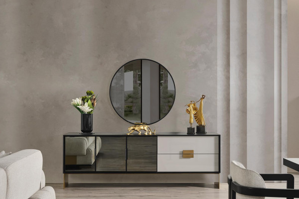 Ensemble de salon noir, buffet design, miroir de luxe, ensemble de 2 pièces, nouveau