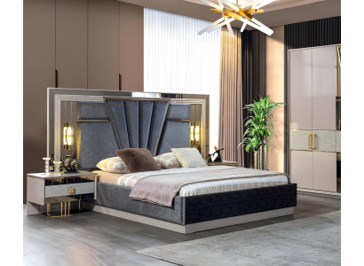 Ensemble chambre à coucher Lit avec 2 tables de chevet Mobilier de luxe complet Moderne
