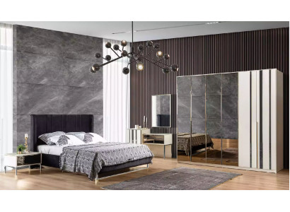 Lit 2x Tables de chevet 6 pièces. Conception de garde-robe de chambre moderne de luxe.