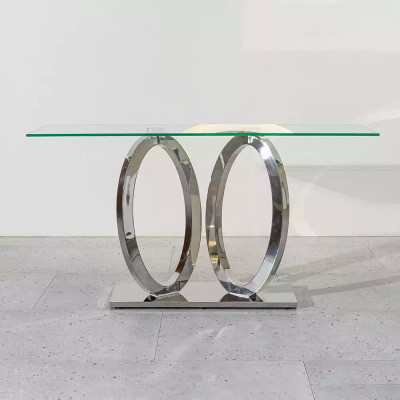 Table console de luxe Designer Consoles en acier inoxydable avec design en verre