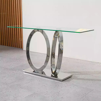 Table console de luxe Designer Consoles en acier inoxydable avec design en verre