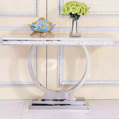 Bahut console en argent, table de luxe en chrome argenté 120x40 cm