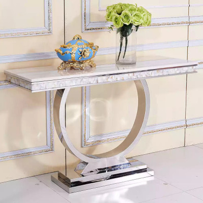 Bahut console en argent, table de luxe en chrome argenté 120x40 cm