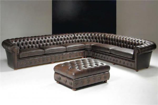 Canapé d'angle classique Canapé d'angle Canapé Sofa Rembourrage en cuir Siège Chesterfield Suite