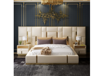 Chambre de luxe avec design de lit rembourré de lit de luxe pour hôtel double nouveau