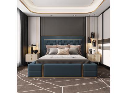 Lits modernes Chambre de sommeil de luxe nouveau design de lit Lit double de luxe bleu