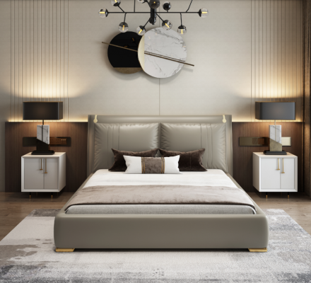 Chambre à coucher moderne Lit de luxe double 180x200 Mobilier Lits Ameublement
