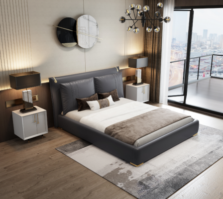 Luxe Lit Lits Lit Double Moderne Cadre de Lit Gris Chambre à Coucher Nouveau