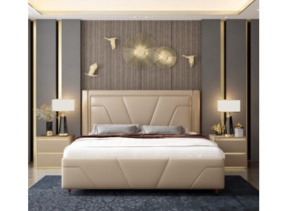 Chambre Lit Rembourrage Conception Mobilier Luxe Double Beige Lits Modernes