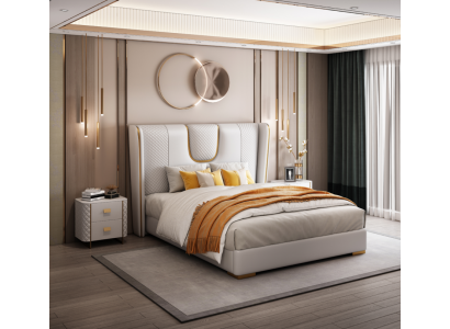 Lit double dans une chambre d'hôtel - Lit - Design de literie - Mobilier de luxe - Métal