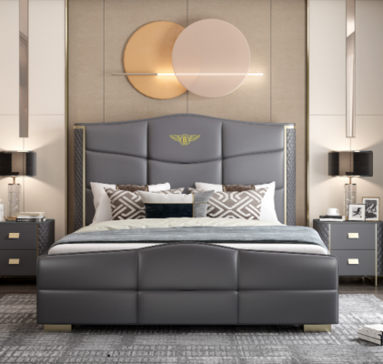 Lit double de design, mobilier de chambre de luxe pour hôtel moderne, cadre de lit