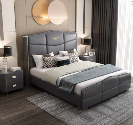 Lit double de design, mobilier de chambre de luxe pour hôtel moderne, cadre de lit