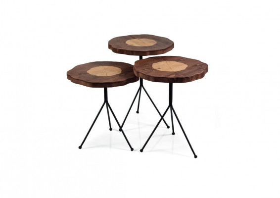 Table d'appoint Ensemble de 3 brun Table de salon Ronde Designer Moderne Table de luxe