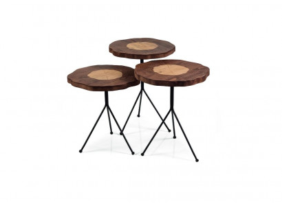 Table d'appoint Ensemble de 3 brun Table de salon Ronde Designer Moderne Table de luxe