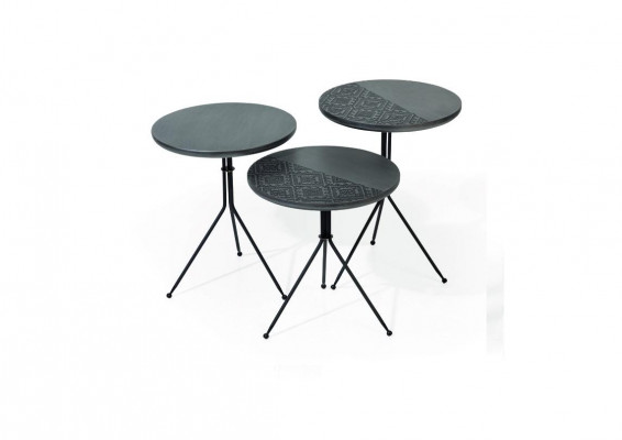 Table basse brune de luxe ensemble de 3x tables rondes table de salon moderne