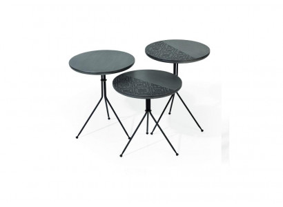 Table basse brune de luxe ensemble de 3x tables rondes table de salon moderne