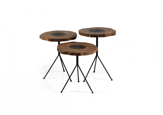 Table d'appoint de luxe 3x Ensemble Marron Salon Tables rondes Table moderne