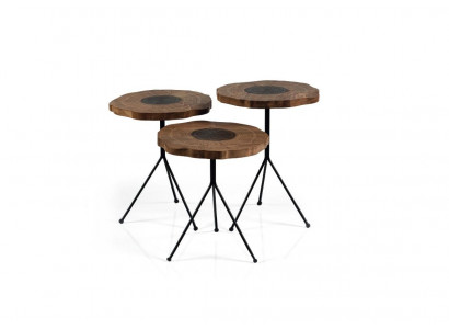 Table d'appoint de luxe 3x Ensemble Marron Salon Tables rondes Table moderne