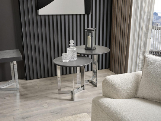Groupe Table d'appoint Table Basse Salon en acier inoxydable Argent Ensemble