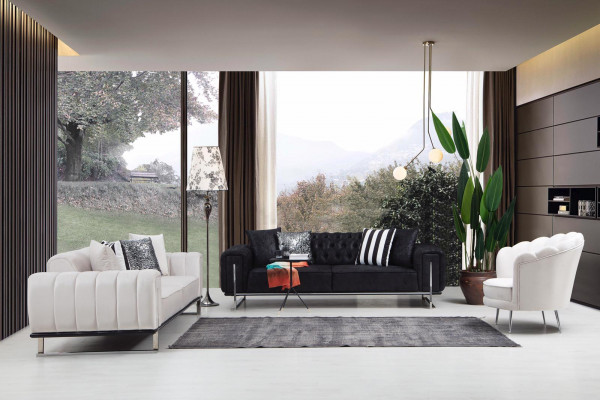 Ensemble de salon 2x canapé trois places style Chesterfield fauteuil design de luxe de meubles