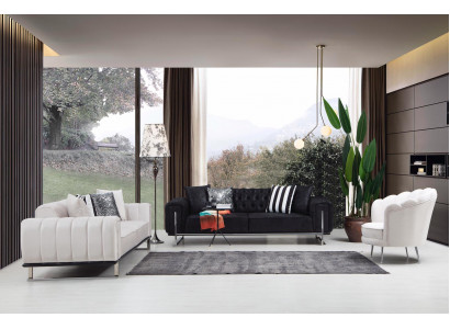 Ensemble de salon 2x canapé trois places style Chesterfield fauteuil design de luxe de meubles
