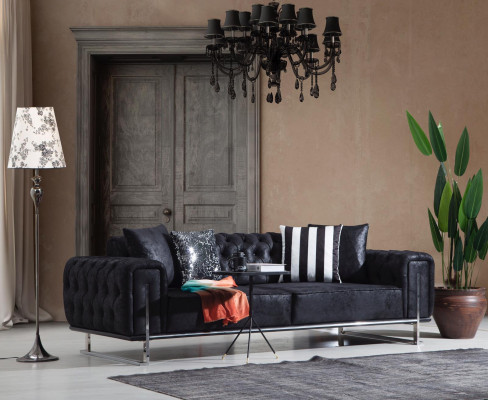 Ensemble de salon 2x canapé trois places style Chesterfield fauteuil design de luxe de meubles