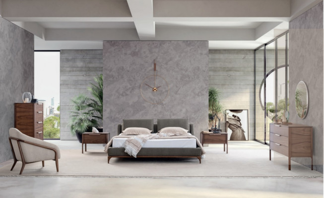 Chambre Ensemble complet Lit 2x Tables de chevet Commode Armoire Moderne