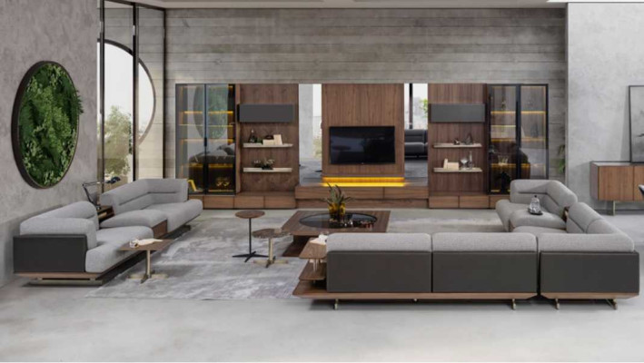Salle de séjour Unité murale Meuble TV Meuble bas en bois Marron Mobilier TV neuf xxl 530cm