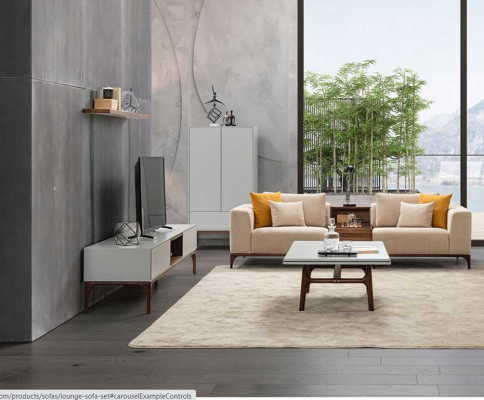 Canapé de salon de luxe en bois au design moderne avec textiles, deux places.