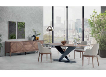 Ensemble de luxe pour salle à manger 5 pièces : table, 4 chaises avec buffet en bois.