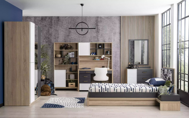 Suite de meubles pour enfants Lit pour enfants Lit pour chambre d'enfants en bois gris ensemble de 10 pièces