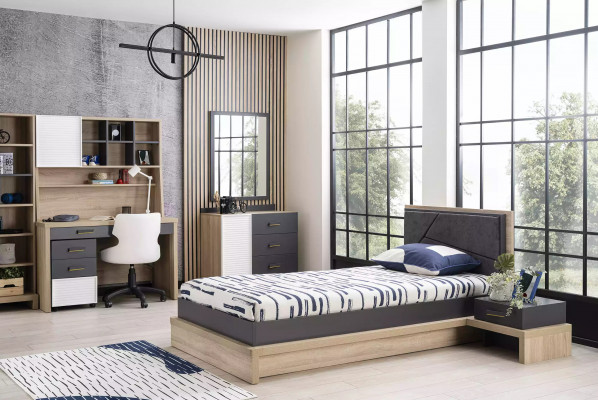 Suite de meubles pour enfants Lit pour enfants Lit pour chambre d'enfants en bois gris ensemble de 10 pièces