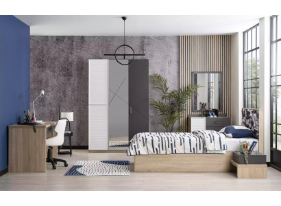 Ensemble de lit pour enfants, mobilier pour enfants, suite de chambre d'enfant, lit en bois gris en 7 pièces.