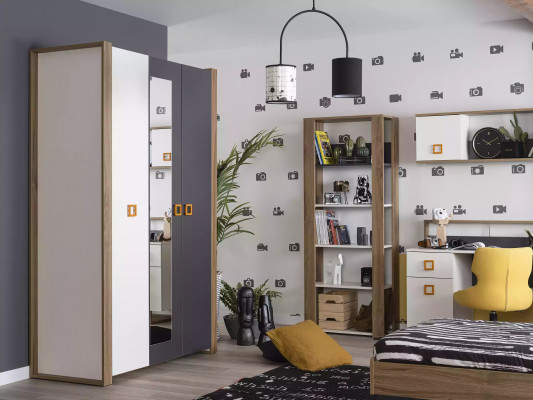 Suite de meubles pour enfants Lit pour enfants Lit de chambre d'enfants en bois gris ensemble de 9 pièces