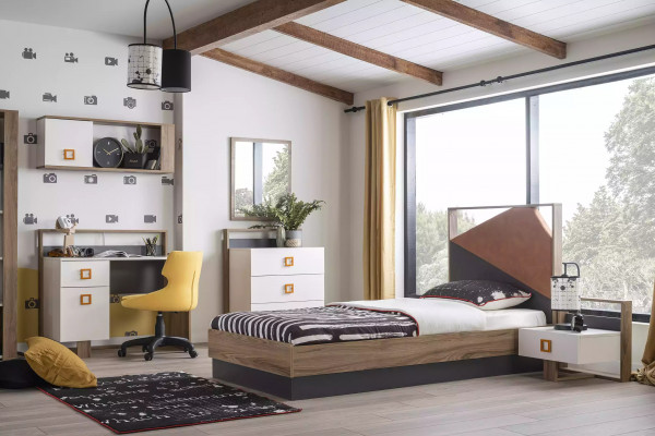 Cadre de lit Lit pour enfants Meubles pour enfants Chambre d'enfant Lit Bois Gris Ensemble 6 pièces