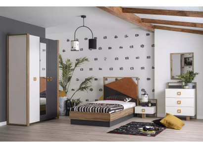 Ensemble de chambre à coucher pour enfants avec lit double, chambre d'enfants, mobilier en bois gris 5 pièces, neuf.