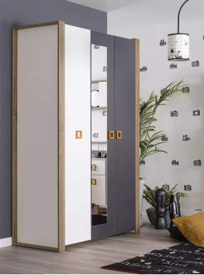 Ensemble de chambre à coucher pour enfants avec lit double, chambre d'enfants, mobilier en bois gris 5 pièces, neuf.