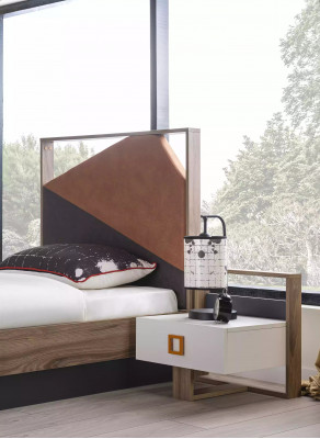 Ensemble de chambre à coucher pour enfants avec lit double, chambre d'enfants, mobilier en bois gris 5 pièces, neuf.