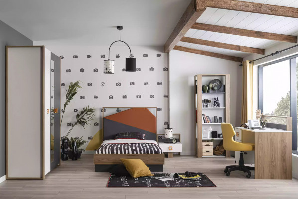 Structure de lit Chambre d'enfant Ensemble Suite Lit Bureau Gris 5 pièces en bois