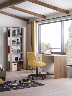 Bibliothèque de bureau pour enfants en bois brun - Ensemble de 3 pièces - Fauteuil