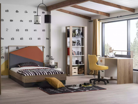 Bibliothèque de bureau pour enfants en bois brun - Ensemble de 3 pièces - Fauteuil