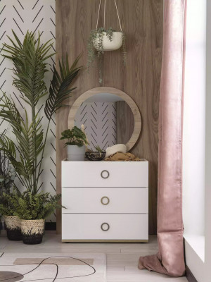 Groupe de commode avec miroir Commodes en bois blanc Ensemble de chambre à coucher