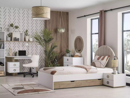 Meubles pour enfants Lit complet pour enfants Chambre d'enfants Lit Bois Blanc Ensemble 8 pièces