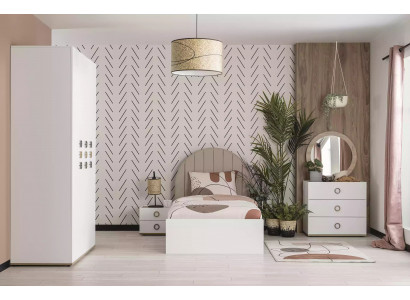 Chambre d'enfants Cadre de lit complet Mobilier pour enfants Lit en bois blanc Ensemble de 5 pièces