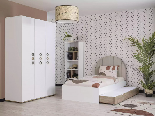 Conception Chambre d'enfants Lit Complet Mobilier Enfant Bois Blanc Ensemble 4 pièces neuf