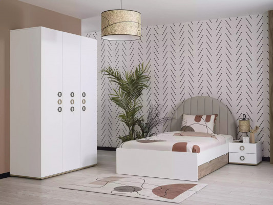 Chambre pour enfants Lit jeunesse Suite de lit Table de chevet Bois Blanc Ensemble 3 pièces