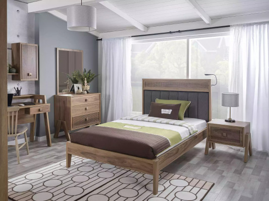 Cadre de lit Mobilier enfant Lit en bois brun Lit pour jeune de 100 cm classique