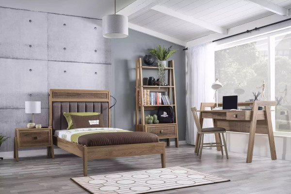 Cadre de lit Mobilier enfant Lit en bois brun Lit pour jeune de 100 cm classique