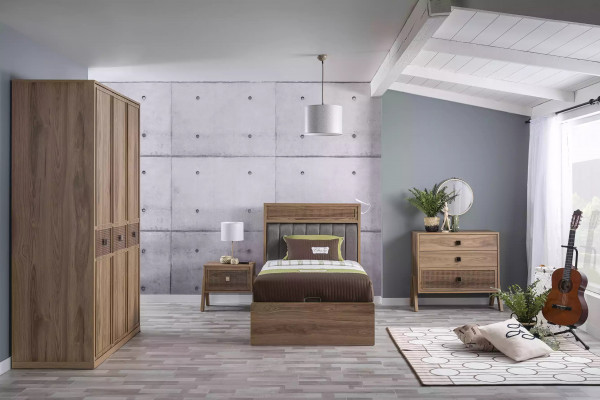 Lit en bois avec sommier complet Lit de jeunesse Lit en bois Marron Ensemble de 4 pièces