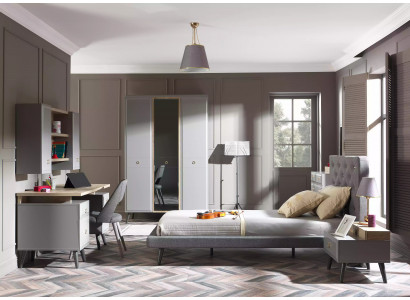 Lit complet pour jeunes enfants meubles pour enfants chambre enfant lit bois gris ensemble 5 pièces